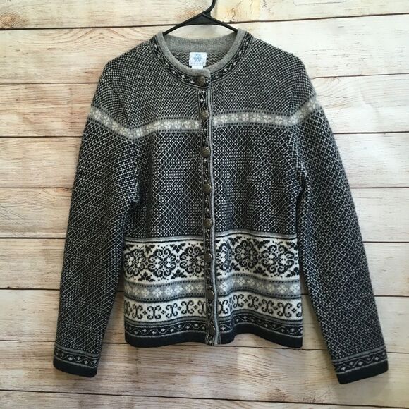FROST 100% WOOL CARDIGAN SWEATER IN BLACK AND WHITE - Picture 1 of 6